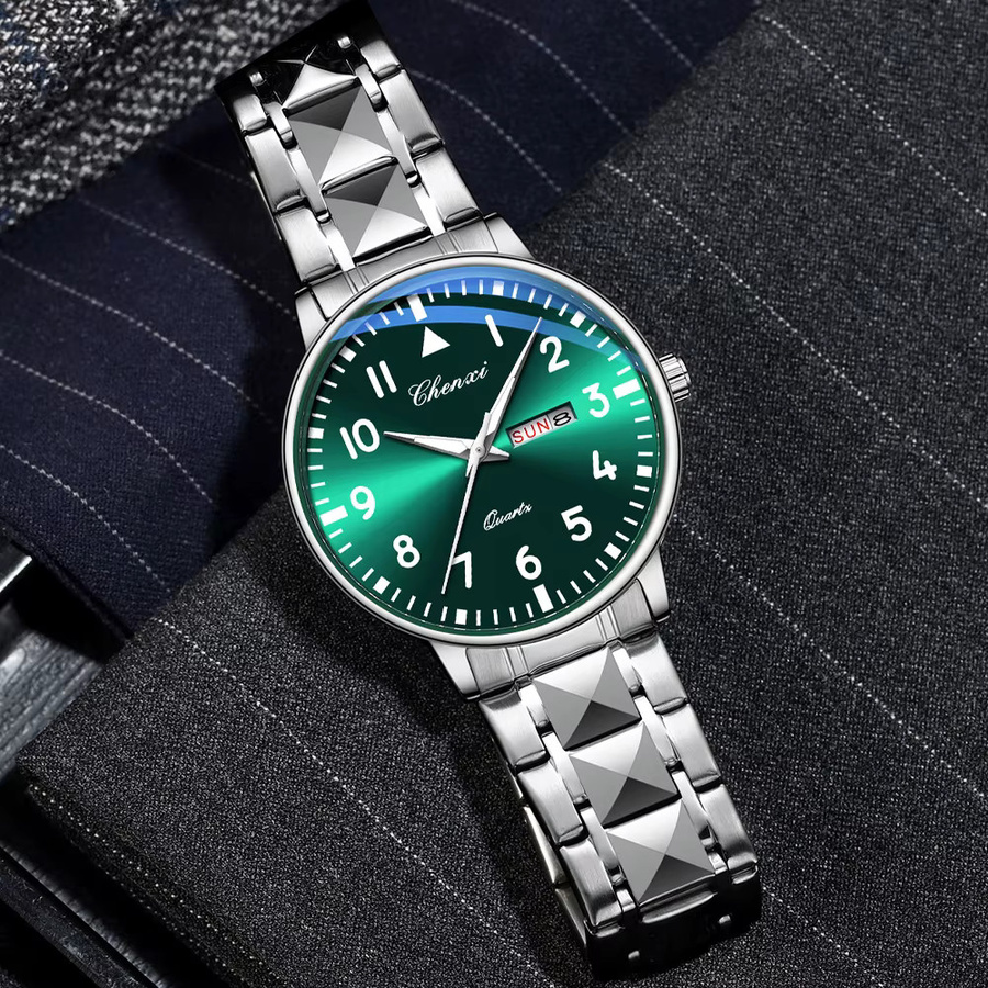 CHENXI Armbanduhr Edelstahl, Silber, Analoguhr, Herren, Datum, Wochentag - Bild 3