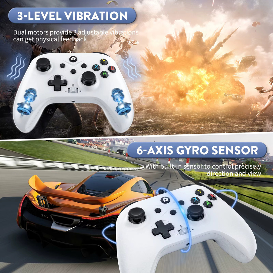 Bonacell Kabelloser Controller für Xbox One S/X/Series S/X und PC mit Bluetooth, Dual-Vibration, Hall-Effekt, 6-Achsen-Gyroskop und Turbo-Funktion in Blau und Weiß - Bild 3