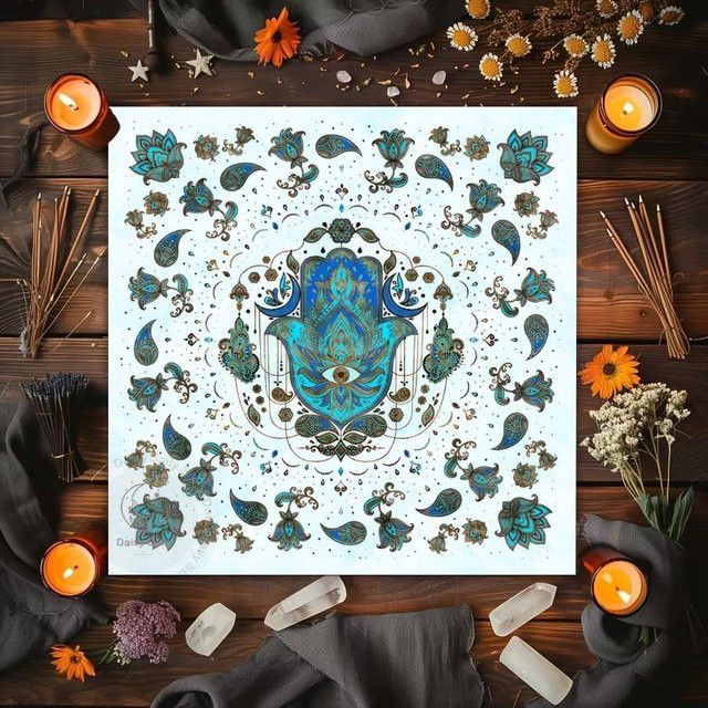 VIKAMA Bohemian Hamsa Hand Tischdecke mit Paisley-Blumenmuster in Blau und Grün - Bild 1
