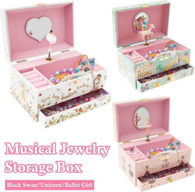 Willstar Musikalische Schmuck-Aufbewahrungsbox Black Swan mit Schublade als dekorativer Schmuck-Organizer für Kinder - Bild 1