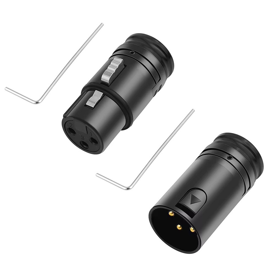 XLR-Mikrofon-Lötadapter in Schwarz mit 90-Grad-Winkel aus Zinklegierung für Mikrofonmischer (Männlich zu Weiblich) - Bild 1