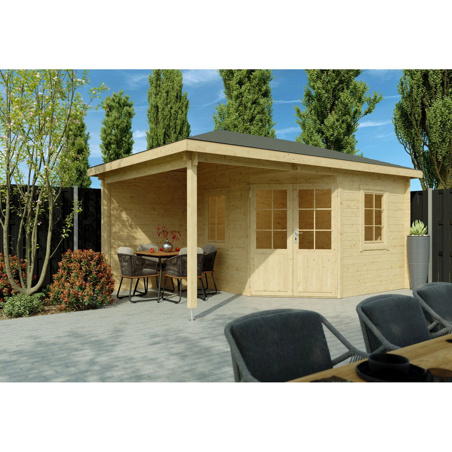 Fjordholz Gartenhaus Evelyn 3B als 5-Eck Log Cabin in Braun mit Fenster und Tür - Bild 2