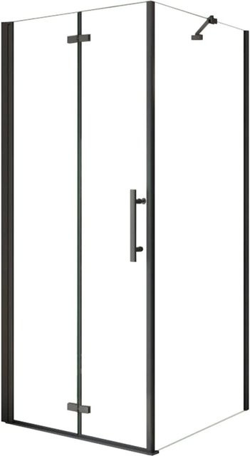 AICA Eckdusche mit Falttür in Schwarz, ESG-Glas 6mm, transparent, B: 70 cm, T: 90 cm, H: 185 cm - Bild 1