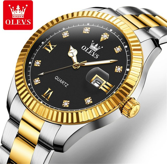 OLEVS Armbanduhr, Quarz, Edelstahl, Gold, Schwarz, Herren - Bild 1