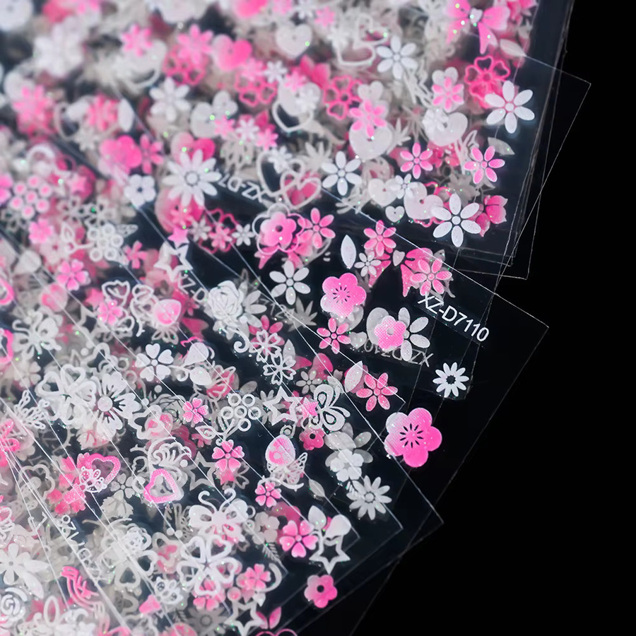 MAFANAILS Nagelaufkleber, 3D Mini Blumen, rosa weiß, 30 Stück - Bild 3