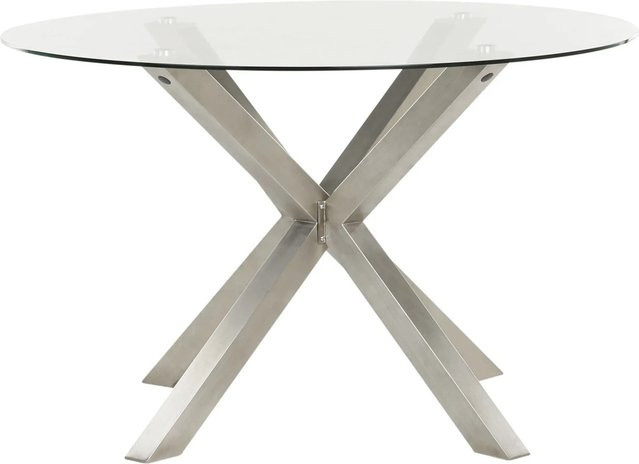 Beliani Runder Esstisch MALETTO in Silber und Transparent mit Glasplatte und Edelstahlgestell, Durchmesser: 120 cm, Höhe: 75 cm - Bild 1