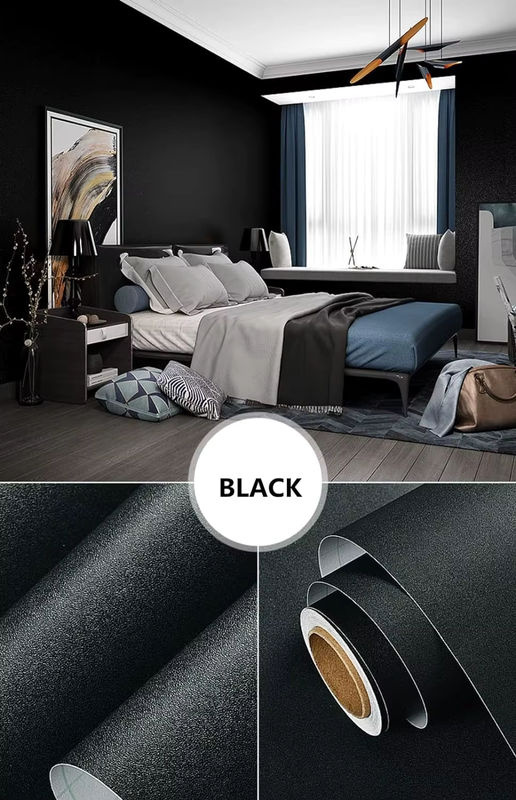 KALYNN Selbstklebende Vinyl Tapete in Schwarz, Wasserdichte matte Wandgestaltung und Kontaktpapier für Wohnzimmer und Möbel - Bild 2