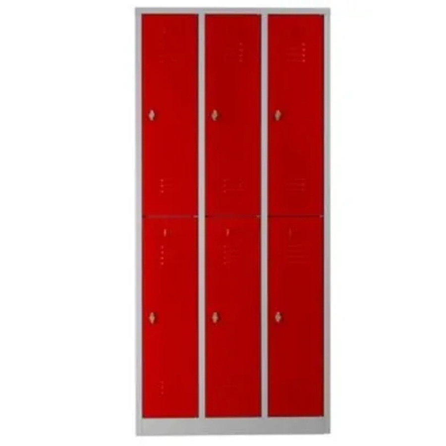 PROREGAL Garderobenspind Camel 6-Fächer in Grau-Rot mit Vorhängeschloss und Kleiderstange, H x B x T: 195 x 90 x 50 cm - Bild 2
