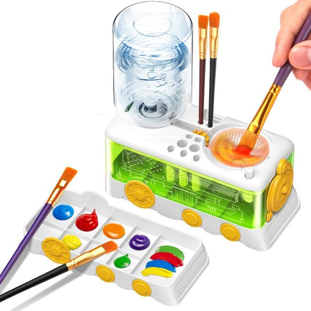 Pinselreinigungsgerät mit automatischer Wasserwechsel-Funktion in Blau für Aquarell-, Acryl- und Ölmalerei - Bild 1