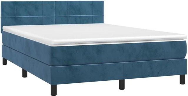 vidaXL Boxspringbett mit Matratze in Dunkelblau aus Samt mit LED-Unterbettbeleuchtung und USB-Anschluss, B/T/H: 140 x 200 x 78 cm - Bild 1