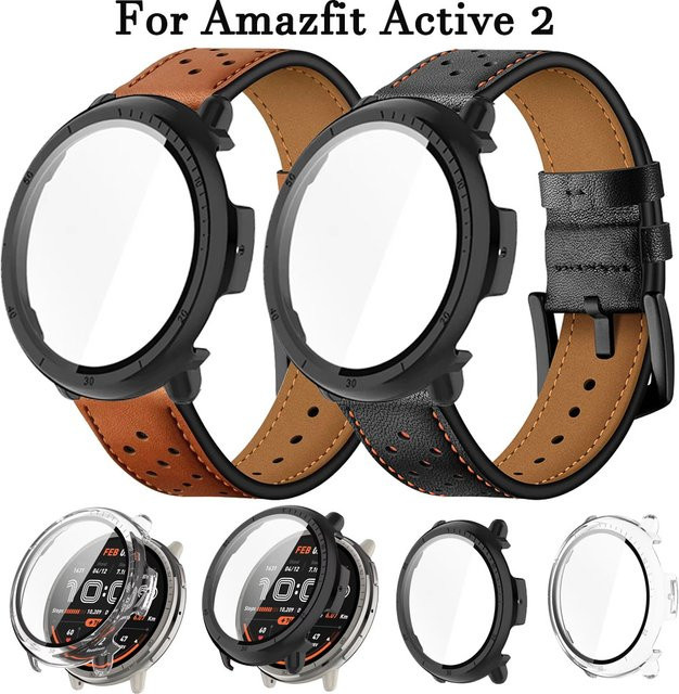 Amazfit Armband Leder, Vintage, Schwarz, für Amazfit Active 2 - Bild 1