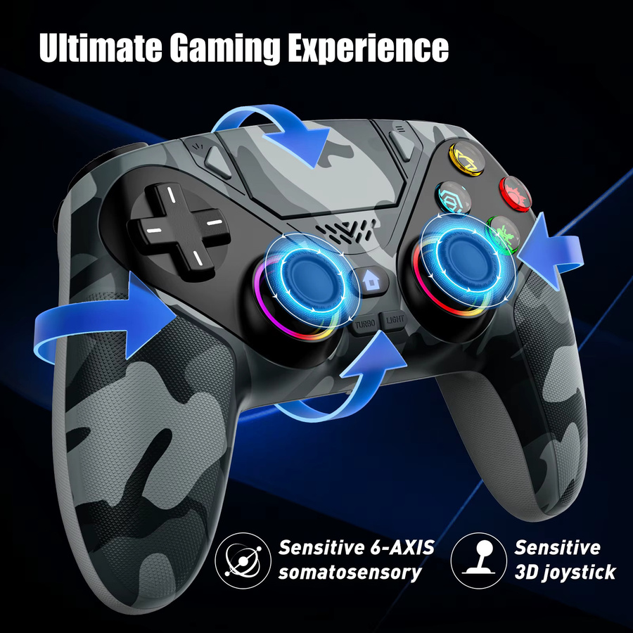 Bonacell Kabelloser Controller für PlayStation 5 PS5 Pro Slim und PC mit Hall-Effekt, RGB-Beleuchtung und Turbo-Programmierung, Farbe: Rot - Bild 4