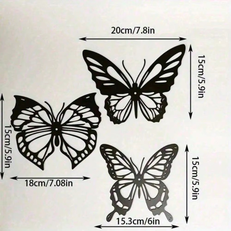 CIFBUY Set aus 3 Vintage 3D Schmetterling Metall-Wanddekorationen in Schwarz - Bild 2