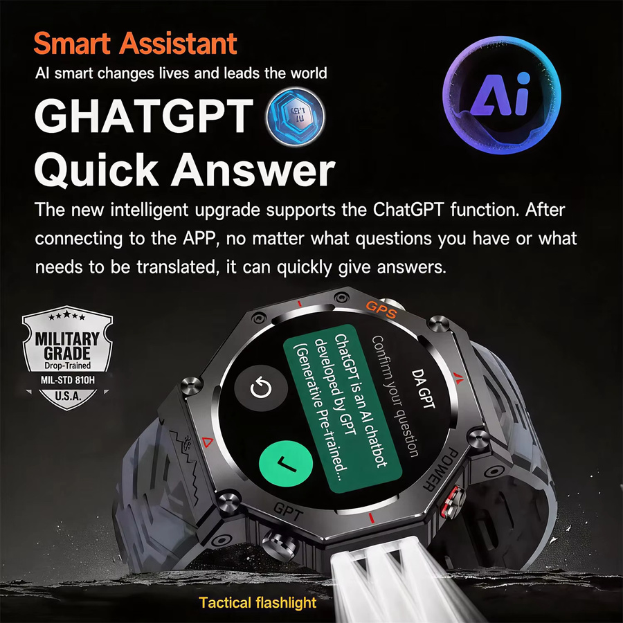 GUHUAVMI Smartwatch T-Rex 3, GPS, Bluetooth, Silikon, Schwarz, 10 ATM - Bild 4