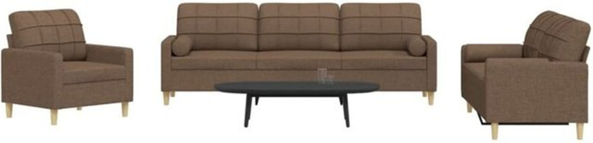 Vidaxl 3-tlg. Sofagarnitur in Braun aus Stoff mit Dekokissen und Metallgestell im modernen Design - Bild 1