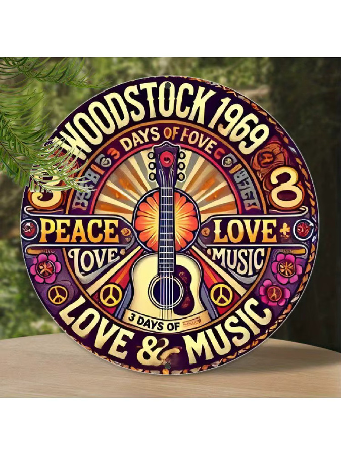 Potdemiel Woodstock 1969 Festival Aluminium Wanddekoration Schild, Rund, Mehrfarbig, Durchmesser: 20 cm - Bild 7