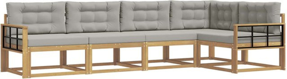 vidaXL Outdoor-Sofagarnitur aus Akazie und Polyester in Weiß und Grau, 4-teiliges Loungemöbel-Set im modernen Design - Bild 1