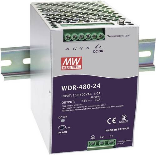 Mean Well WDR-480-24 Hutschienen-Netzteil 24 V/DC 20A 480W Silber - Bild 1