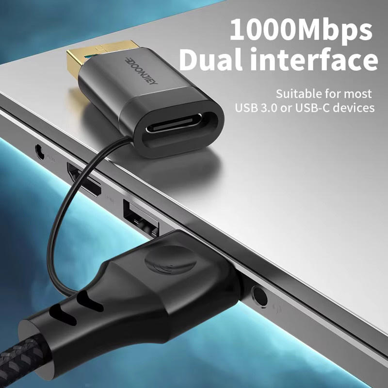 DOONJIEY 2-in-1 USB-C zu Ethernet Adapter mit RJ45 Gigabit LAN 1000Mbps für Laptop, PC und Mobiltelefon - Bild 3