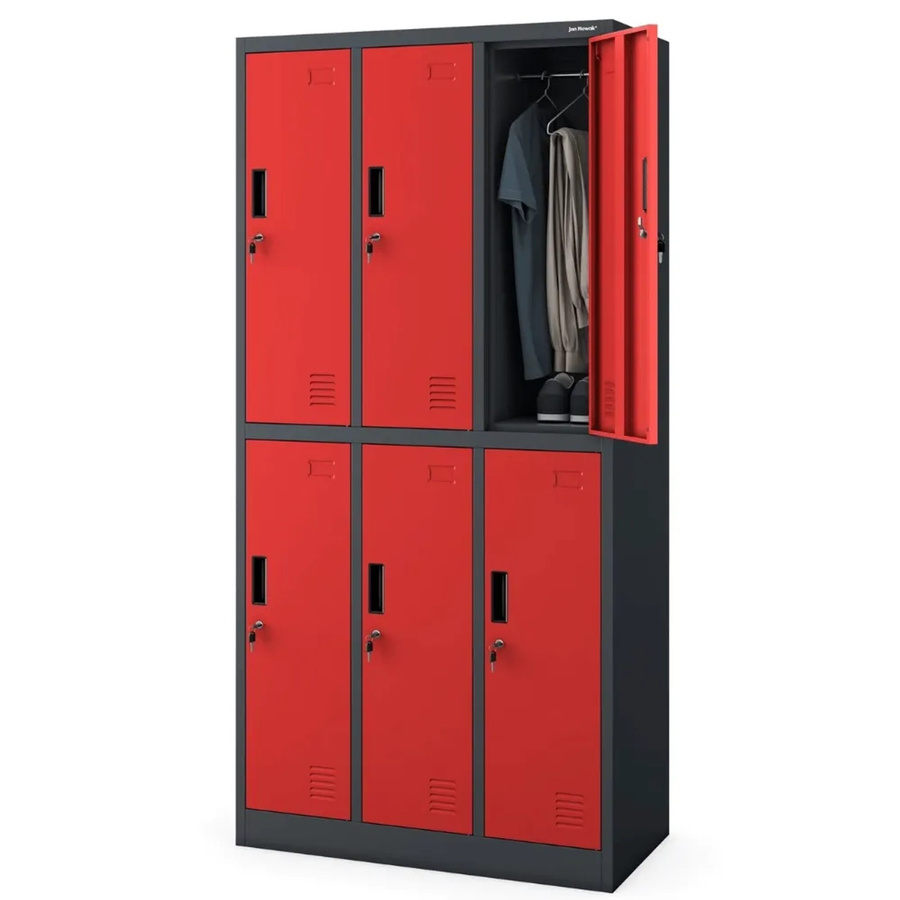 DELUKE Umkleideschrank Spind IGOR mit 6 Abteilen, Anthrazit-Rot, H x B x T: 185 x 90 x 45 cm - Bild 2