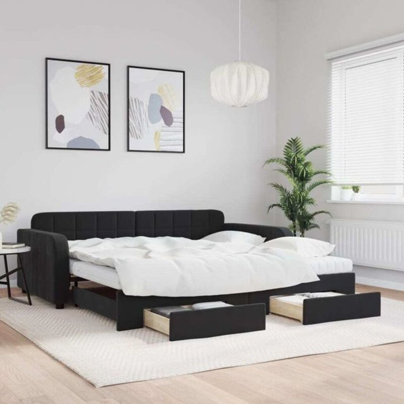 Vidaxl Funktionsbett als ausziehbares Tagesbett mit Schubladen aus Samt und Metall in Schwarz, B/T/H: 200 x 100 x 110 cm - Bild 1