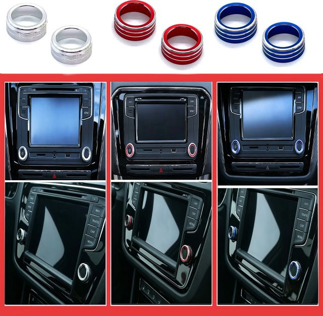 Set aus 2 Dekorationsringen für Armaturenbrett-Navigations- und Lautstärkeregler passend für Volkswagen VW Golf MK7, Polo, Beetle und Passat - Bild 1