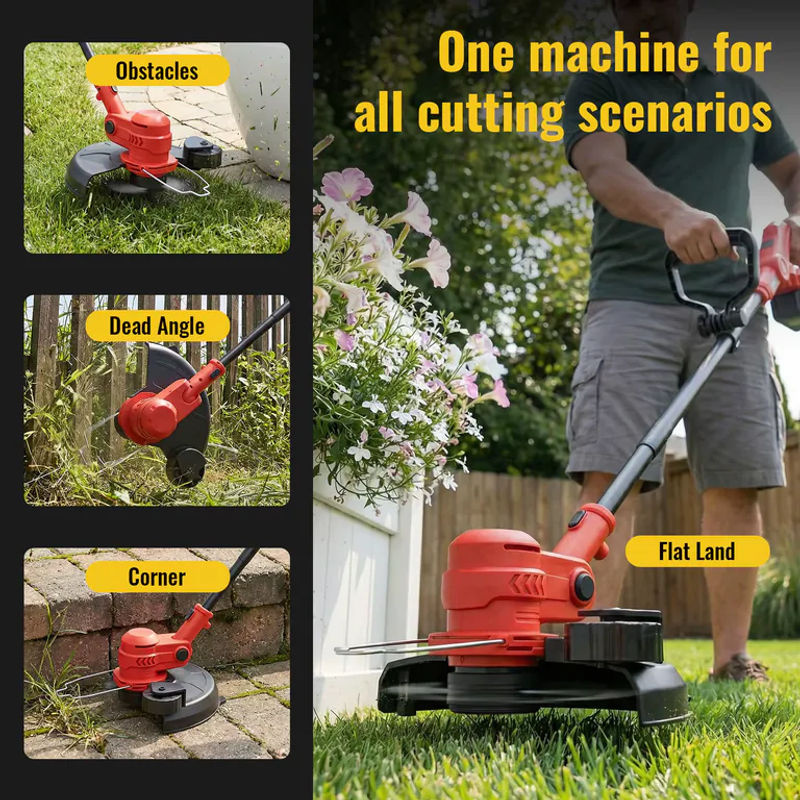 CONENTOOL Elektrischer Rasentrimmer 12 Zoll in Rot mit 2x 4000mAh Akkus für Makita 18V LXT Batterien, 2000W kabelloser faltbarer Rasenmäher - Bild 2