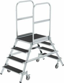 MUNK Podesttreppe aus Aluminium in Silber, beidseitig begehbar mit Federrolle und Korundbeschichtung R 13, 4 Stufen - Bild 1