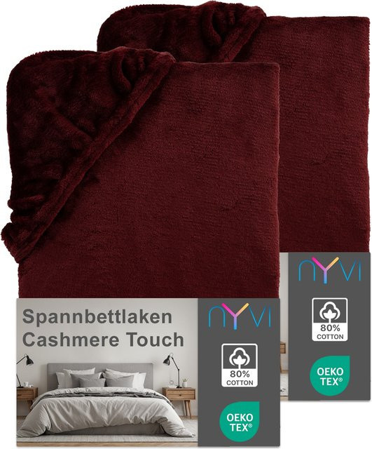 NYVI DreamScience Cashmere Touch Spannbettlaken aus Polyester Mikrofaser, 2er Pack, Farbe: Bordeaux, B/T: 90 x 200 cm und 100 x 200 cm, Matratzenhöhe bis 22 cm - Bild 1
