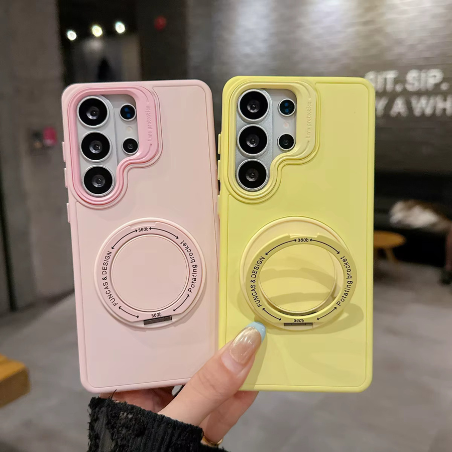 Stoßfeste Samsung Handyhülle mit 360 Grad drehbarem magnetischem Klappständer und MagSafe-Halterung für Samsung S26 S25 S24 Ultra Plus in Orange und Pink - Bild 1