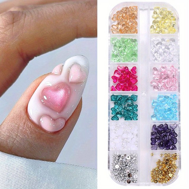 Nail Art Charms Herzform, Transparent, 12 Stück - Bild 1