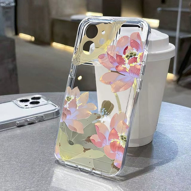 Transparente Silikon-Handyhülle mit Lotusblumen-Design für Samsung Galaxy S25 Ultra, S26 Plus, S24 FE, S23 und S22 Edge - Bild 1