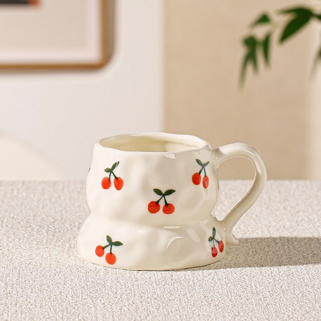 Unregelmäßige Keramiktasse von Yiran toy 1 mit Henkel, handgekniffene Kaffeetasse aus Keramik, 350 ml - Bild 1