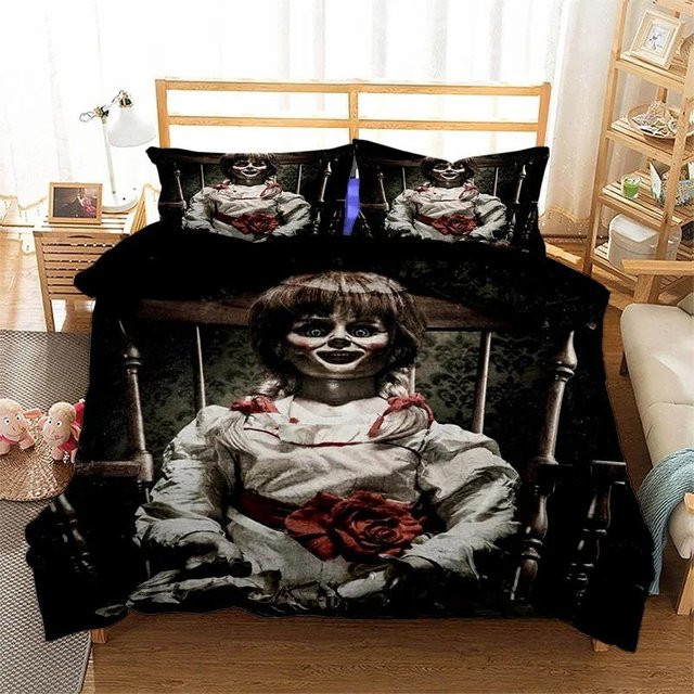 JMG Household Supplies Annabelle Horrorfilm Bettwäsche Set aus Mikrofaser mit 3-teiligem Design in Schwarz, B/H: 180 x 210 cm - Bild 1