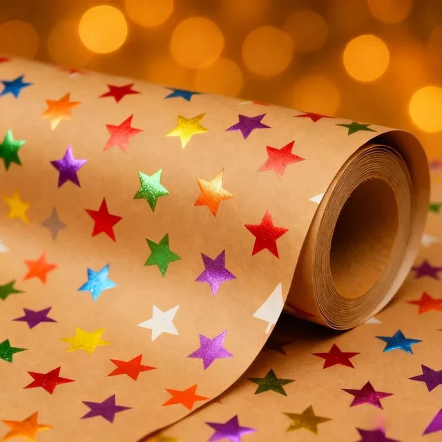 Goldblatt-Stern Geschenkpapier in Gold für Geburtstage und Feiern, Breite: 43 cm, Länge: 300 cm - Bild 1