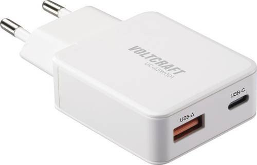 Voltcraft UC-1C1A45W01 USB Ladegerät 45W mit 1x USB-A und 1x USB-C Fast Charge, USB PD 3.0, GaN Technologie, Weiß - Bild 1
