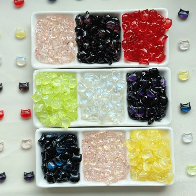 YoZuSmily Glasperlen, Katzenkopf, bunt, 10 x 12 mm, 20 Stück - Bild 1
