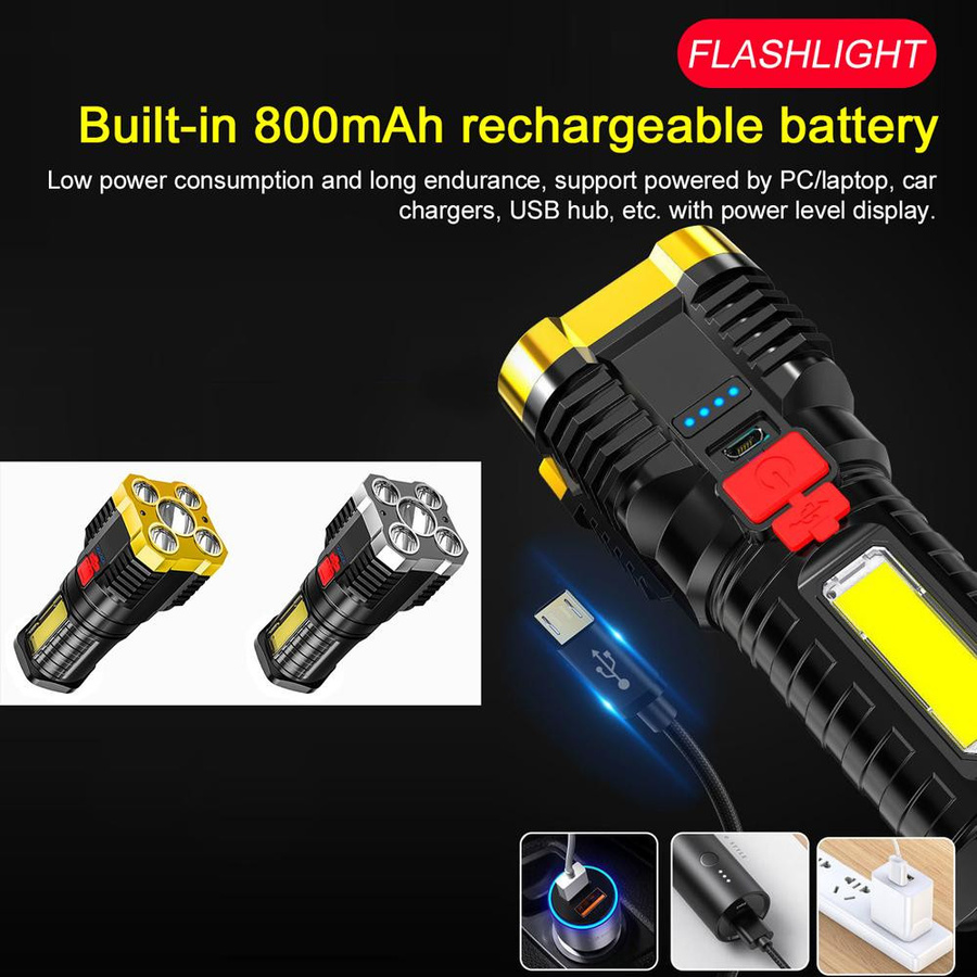 TOMTOP JMS LED-Taschenlampe mit USB-Ladefunktion und Seitenlicht, Silber - Bild 2