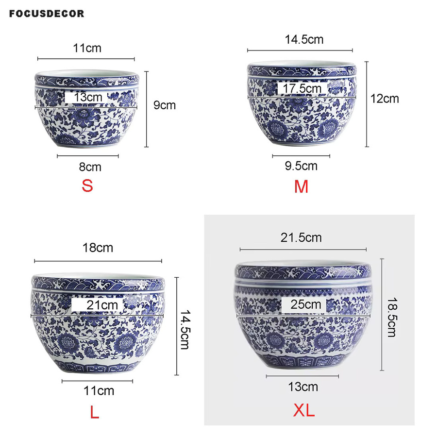 FOCUSDECOR Porzellan Blumentopf im chinesischen Stil, Blau-Weiß, Floral - Bild 2