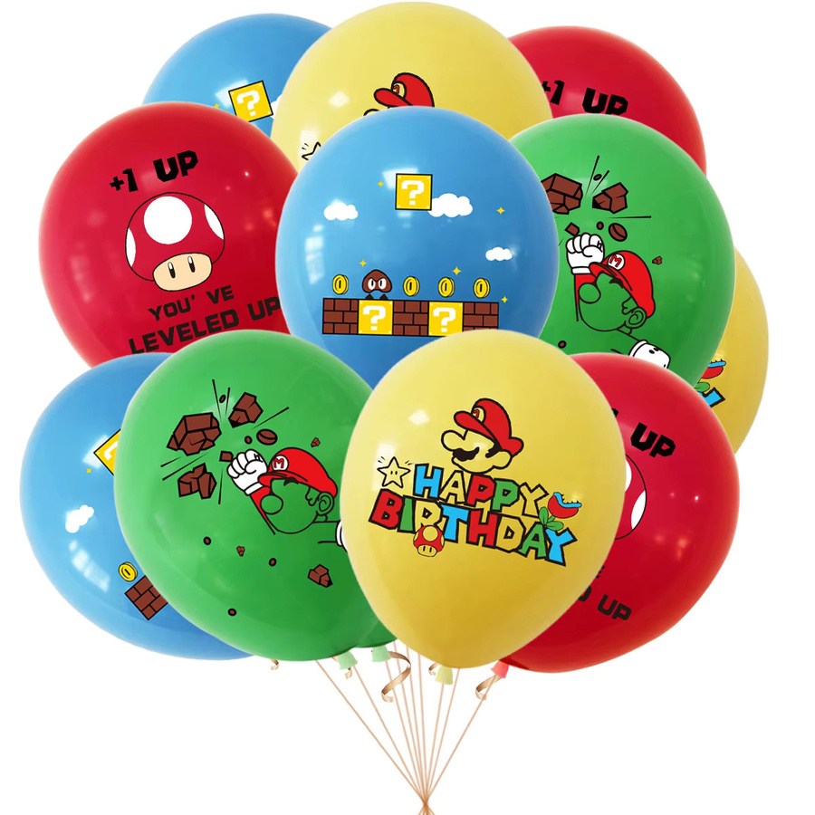 Bandai Mario Latexballons Set, Prinzessin Peach, Yoshi, Fragezeichen-Block, Stern-Print - Bild 2
