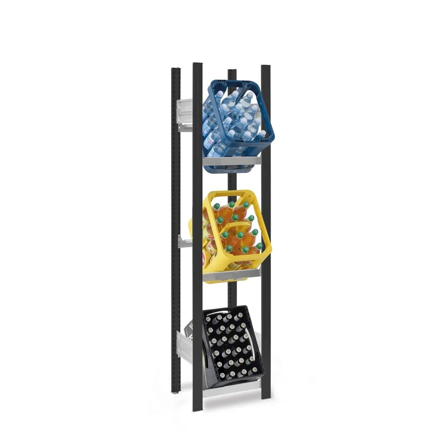PROREGAL Getränkekistenregal Stecksystem T-Profil mit 3 Ebenen, Farbe Anthrazit/Verzinkt, H x B x T: 175 x 50 x 30 cm - Bild 2
