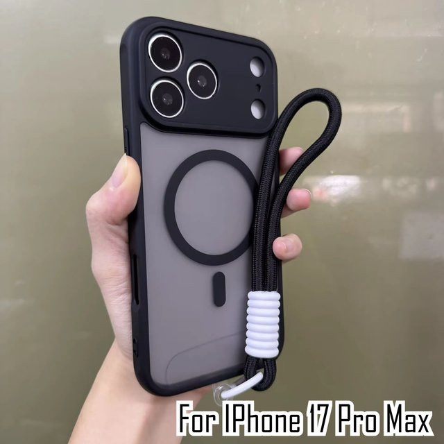 MagSafe Matte Clear Case für Apple iPhone 17 Air und 17 Pro Max mit Riemen, Kameraschutz und stoßfester Abdeckung, Transparent - Bild 1