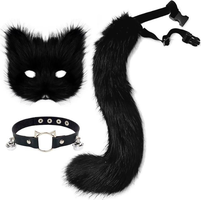 Halskette Set, Kunstpelz Fuchs Maske, Leder, Unisex - Bild 1