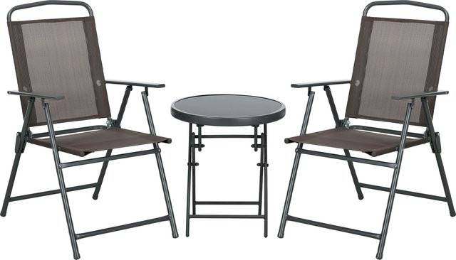 Outsunny 3-teiliges Bistro-Set aus Metall und Glas in Braun für Garten Balkon und Terrasse B/H/L: 64 x 93 x 53,5 cm - Bild 1