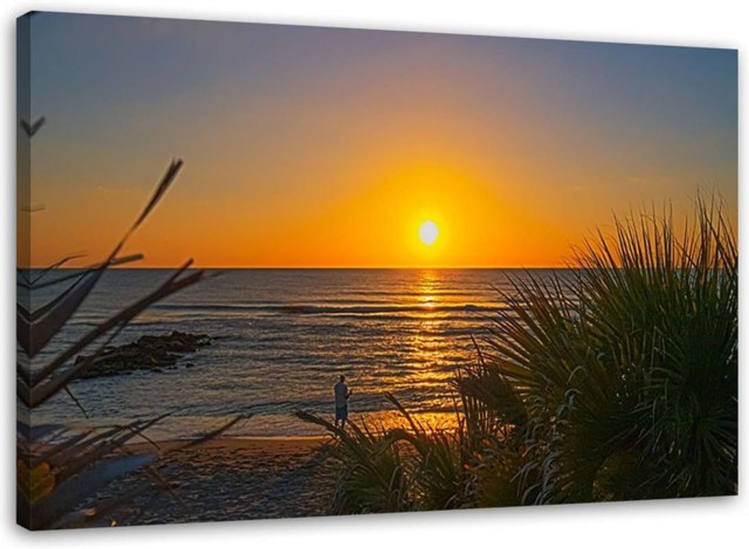 Feeby Leinwanddruck Sonnenuntergangslandschaft in Gelb und Orange, B: 60 cm, H: 40 cm - Bild 1