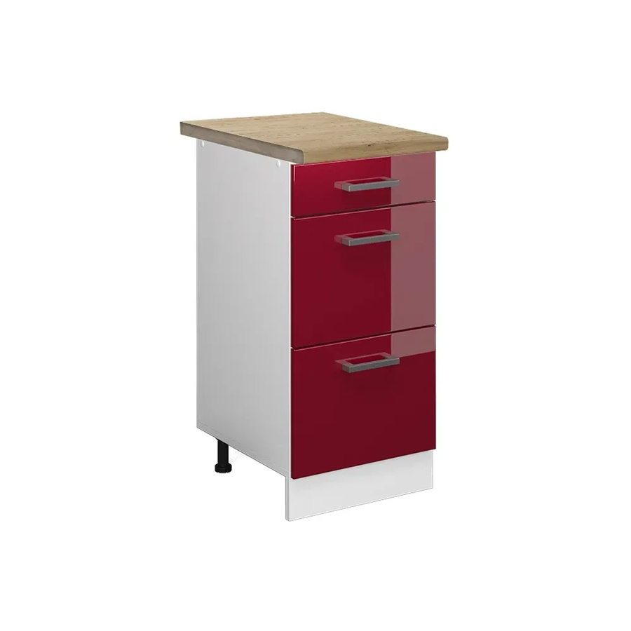 Vicco Küchenunterschrank R-Line in Bordeaux Hochglanz und Weiß mit Schubladen in Eiche Optik, Breite: 40 cm, Höhe: 60 cm, Tiefe: 55 cm - Bild 2