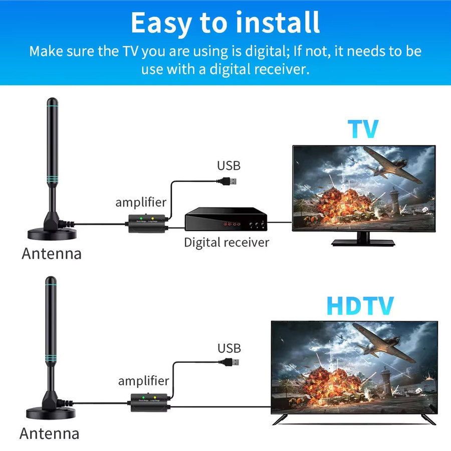 YUNYINMING Explosions-Hochleistungs-Digital-TV-Antenne mit einstellbarem Universalverstärker für Innen- und Außenbereich in Schwarz - Bild 3
