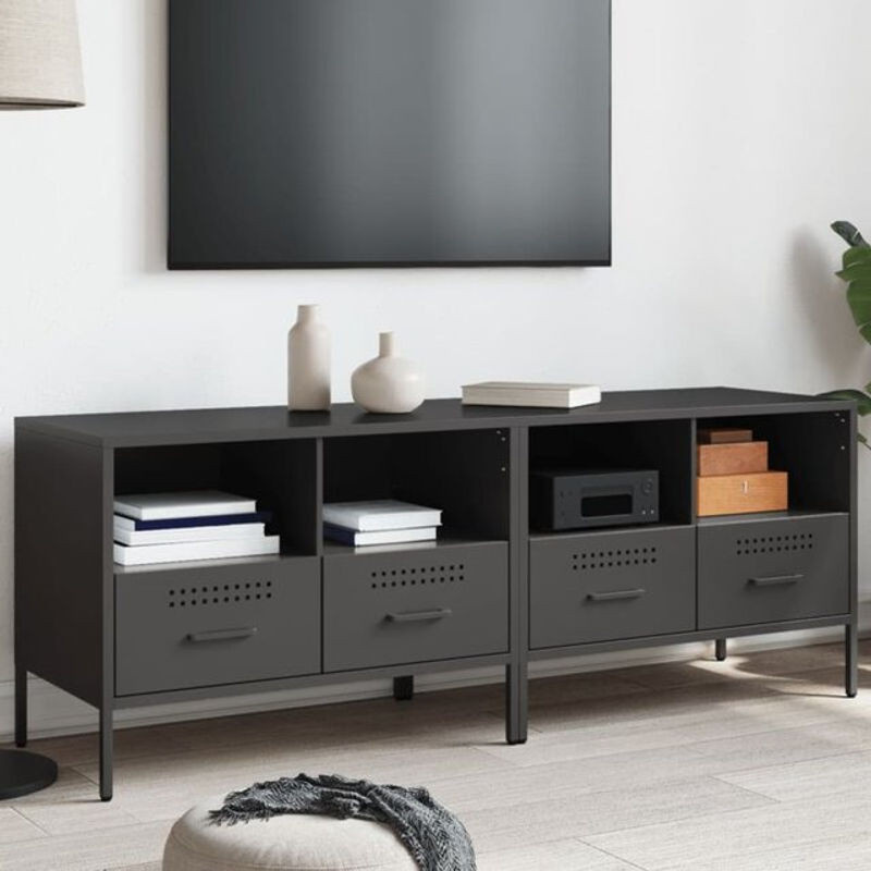 Vidaxl TV-Schrank Set 2 Stück Industrial Design aus Stahl in Schwarz B: 68 cm, T: 39 cm, H: 50,5 cm - Bild 1