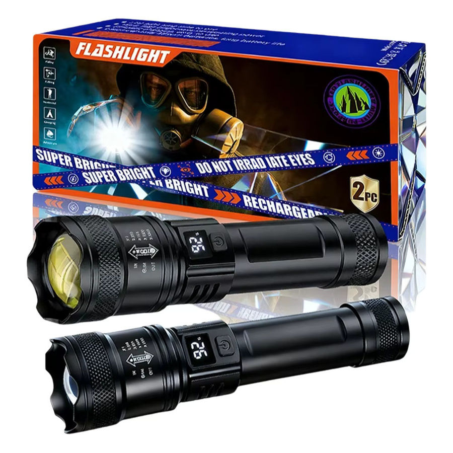 KDULIT Taktische Taschenlampe mit 20000 Lumen, USB-C wiederaufladbar, Schwarz mit Zoomfunktion und Batterieanzeige für Outdoor, Camping und Wandern - Bild 6