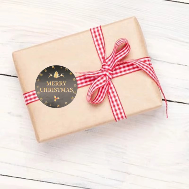 Weihnachts-Papieraufkleber Frohe Weihnachten mit Durchmesser 4 cm für Umschläge und Geschenkanhänger in Schwarz - Bild 3